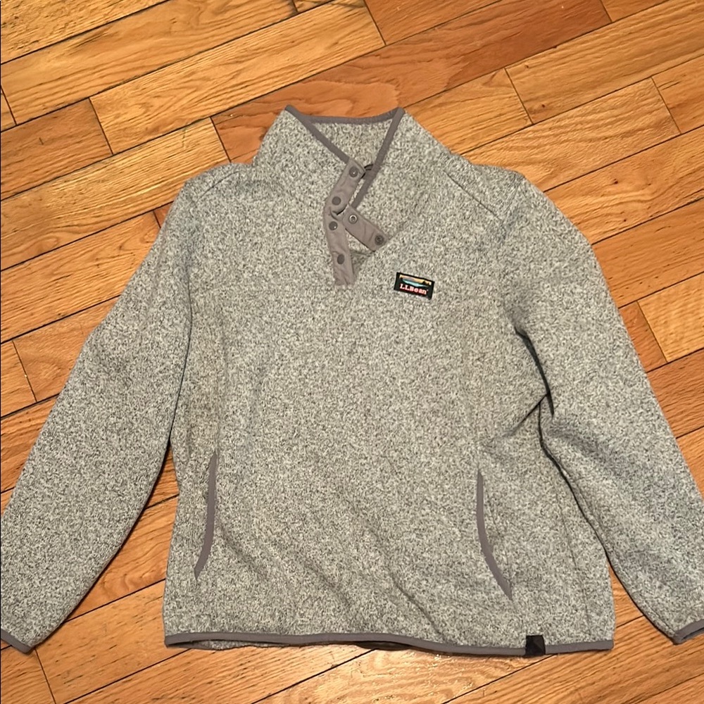 LL Bean Gray Heather Snap-Placket Pullover Fleece
